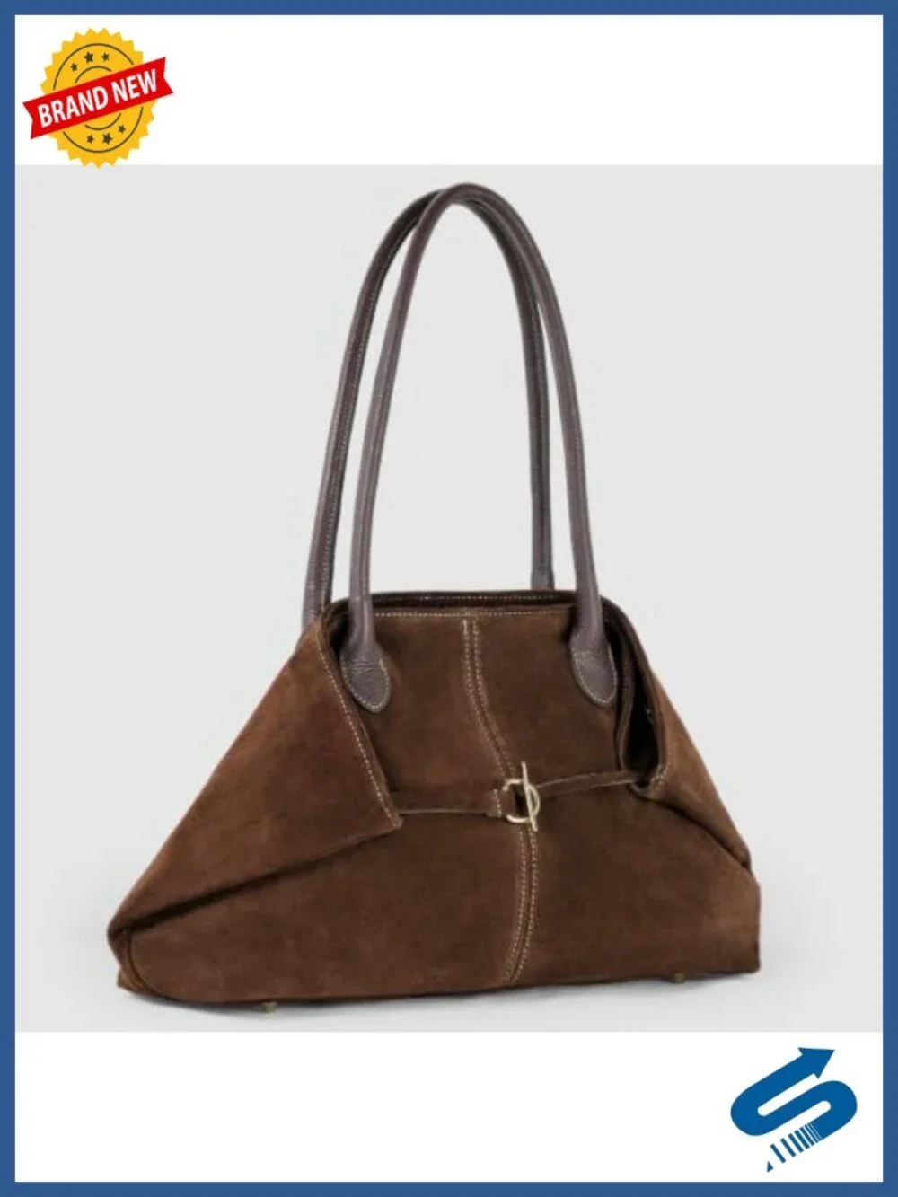 Genuine Suede Leather Shoulder Tote Bag for Women, Top-Handle Purse, Fits Tablet
